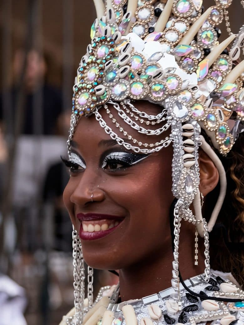 Carnival queen in a shell and crystal headdress